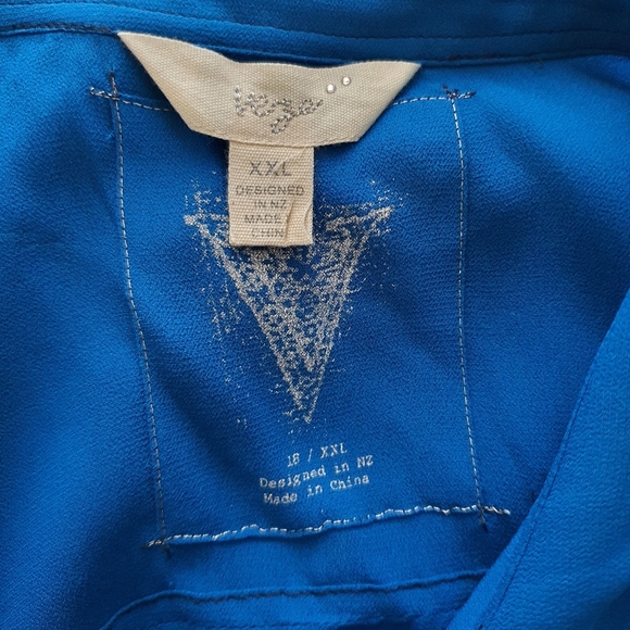 Verge NZ Short Sleeve Sheer Blue Button Down Long Blouse Size XXL - Picture 2 of 12